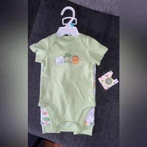 Little Me Light Green Baby Onesie with Elephant and Lion